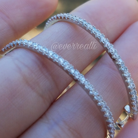 White Gold Inside Outside Diamond Hoop Earrings - Picture 5 of 7